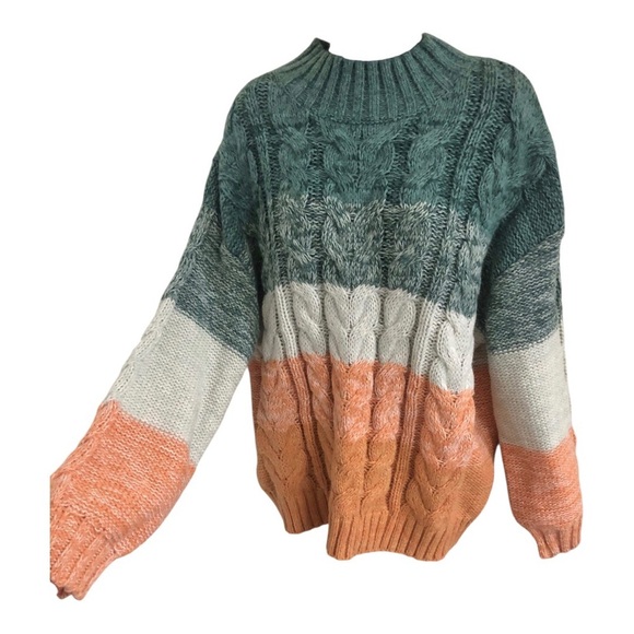 altar’d‎ state green orange ombre chunky knit mock neck sweater size medium new - Picture 10 of 16
